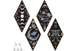 Romart Moon Phase Wall Decor: 4 Pieces Boho Moon Phases Moth Wall Art Wooden Gothic Witchy Hanging Wall Decor Minimalist Wall Pediments for Bedroom Living Room Home Decorations