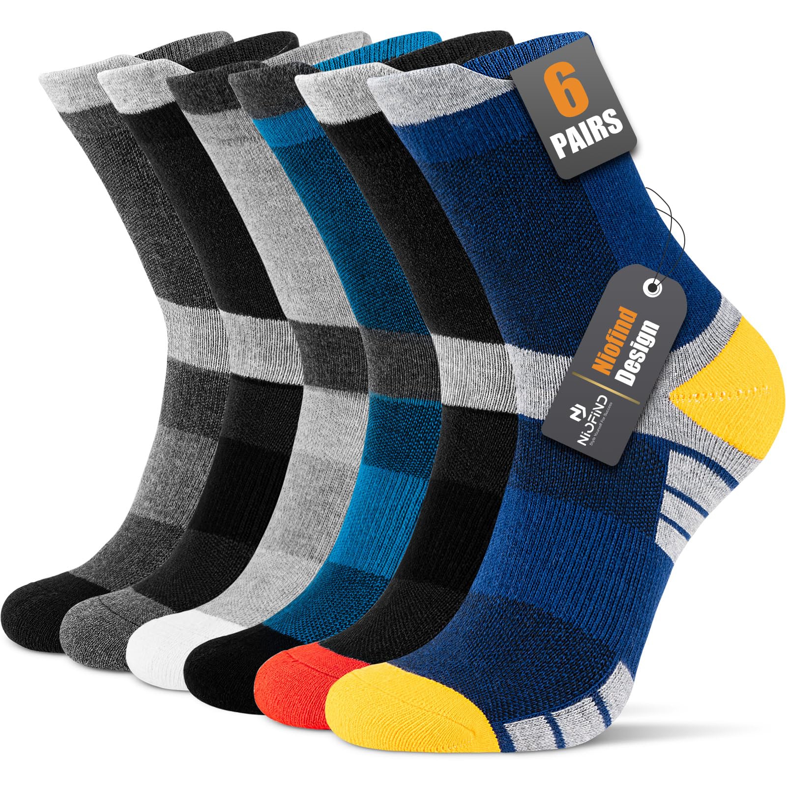 Niofind Socken Herren Damen 43-46 37-42, 6 Paar Baumwolle Sportsocken, Wandersocken, Arbeitssocken, Atmungsaktiv Tennissocken, Laufsocken, Elastische Sneaker mit Dicke Frotteesohle