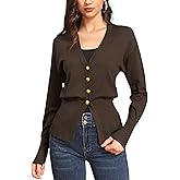 M.Infisavo Women’s Cardigan Sweater Outerwear, Fall Knit Fitted Long Loose Sleeve V Neck Button Down Jacket Open Front