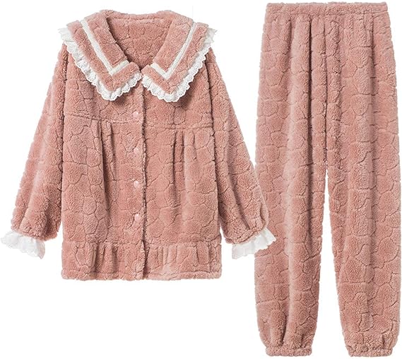 Amazon Co Jp パジャマの女性とベルベットの厚みのあるフランネルホームサービススーツxxlピンク 服 ファッション小物