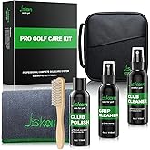 Jiskan Pro Golf Cleaning Kit with Golf Club Cleaner Brush, Grip Cleaner, Club Polish, Towel, Club Groove Sharpener Tool Essentials Golf Accessories for Men Golf Gifts for Golfers
