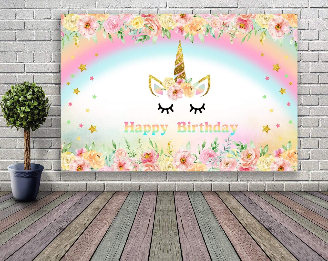 Mehofoto Unicorn Flower Backdrop 7x5ft Happy Birthday Theme Rainbow and Rose Photo Backdrops Twinkle Star Birthday Party Photography Background - Image 5