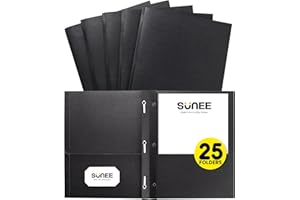 SUNEE 2 Pocket Folders with Prongs (25 Pack, Black), Paper Folders with 2 Pockets and 3 Prongs Fit Letter Size Paper, Folders with Prongs for School Office Home Business