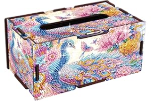 JZHYOAN DIY Peacock Diamond Painting Tissue Box Toilet Paper Dispenser Diamond Painting Napkin Holder for Table Tissue Box Co