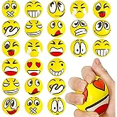 HPLYEL 24PCS Smile Face Squeeze Balls, 2.3 Inch Mini Stress Balls Yellow Funny Foam Stress Relief Toys Party Favor for Kids S