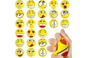 HPLYEL 24PCS Smile Face Squeeze Balls, 2.3 Inch Mini Stress Balls Yellow Funny Foam Stress Relief Toys Party Favor for Kids S