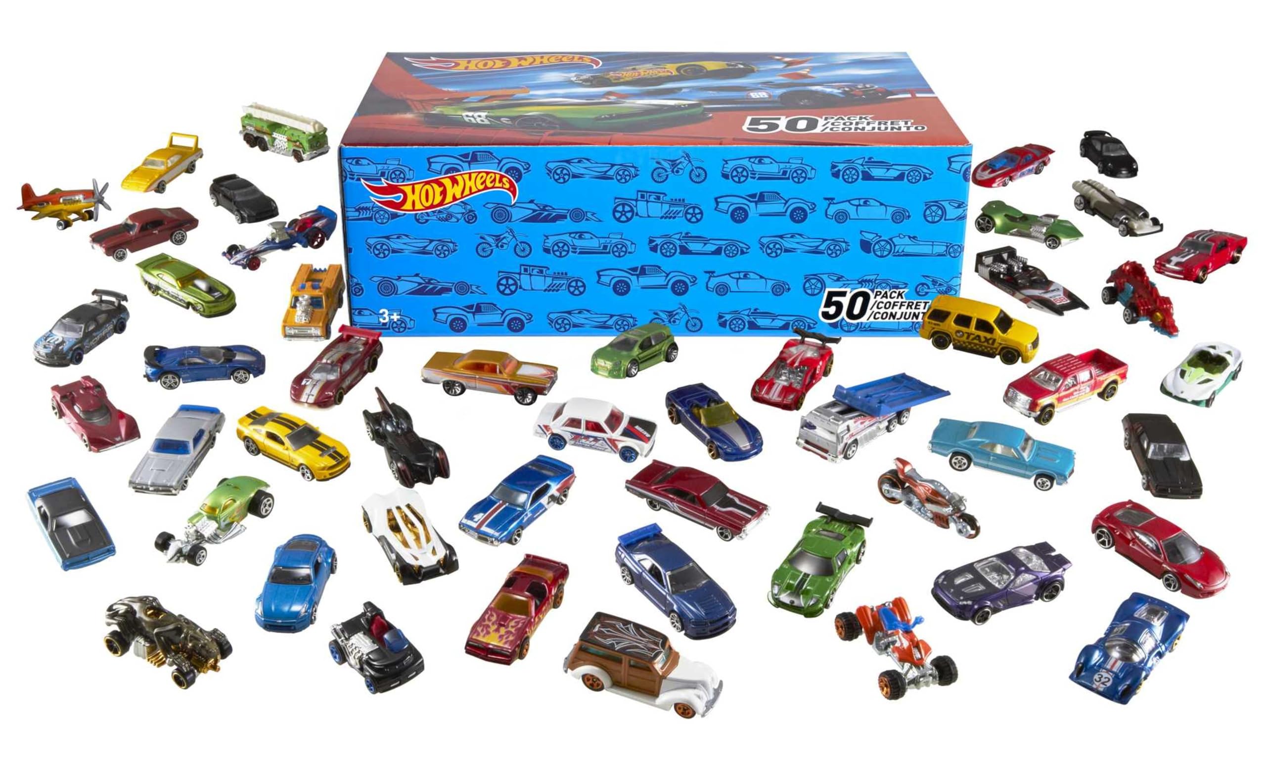 Hot Wheels Autos Set, 50er Pack, Verschiedene Modelle von Spielzeugautos, Maßstab 1:64, mit realistischen Details, Auto Spielzeug, Stile variieren, Spielzeug ab 3 Jahre, V6697