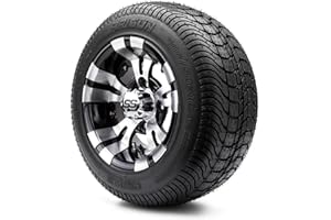 GOLF CART KING MODZ® Vampire Machined Black 10" Golf Cart Wheels and Arisun Cruze (205/50-10) DOT Low Profile Golf Cart Tires Combo - Set of 4