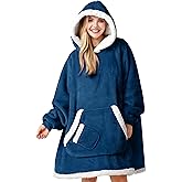 Giggling Getup Wearable Blanket Hoodie for Women and Men Gifts for Women Mom Wife Sherpa Fleece Hooded Blanket Sweatshirt Warm Cozy Sherpa Wearable Throw with Pocket & Sleeves for Adult Standard Navy