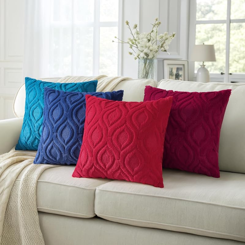 Set di 2 federe decorative per cuscini in morbida lana sintetica, per divano, per la casa, 45 x 45 cm, blu navy — foto 5 di 7