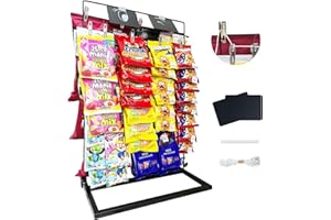 EAVAN Chip Rack Display Stand with Thickened Base,Snack and Chip Bag Holder,Concession Stand Supplies with 60 Chip Clips,Snack Organizer for Pantry with Anti-Loss String,Chip Stand Display for Party,Black,L