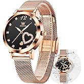 OLEVS Women's Watch Luxury Dress Rose Gold Women Slim Thin Lightweight Watch Stainless Steel Mesh Watches Fashion Waterproof Ladies Wrist Watch Black White Blue Face,Adjustable Bracelet