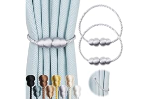 Hangtty Magnetic Curtain Tiebacks 2 Pack Rope Decorative Curtain Tie Backs Elegant Curtain Holders for Drapes Outdoor Window Treatment Holdbacks, Grey