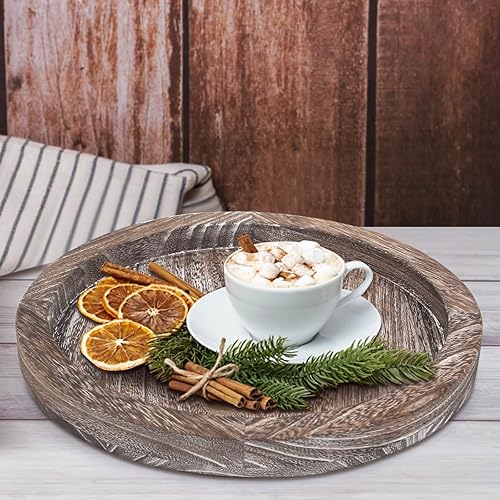 Round Decorative Wood Trays for Coffee Table Counter Farmhouse