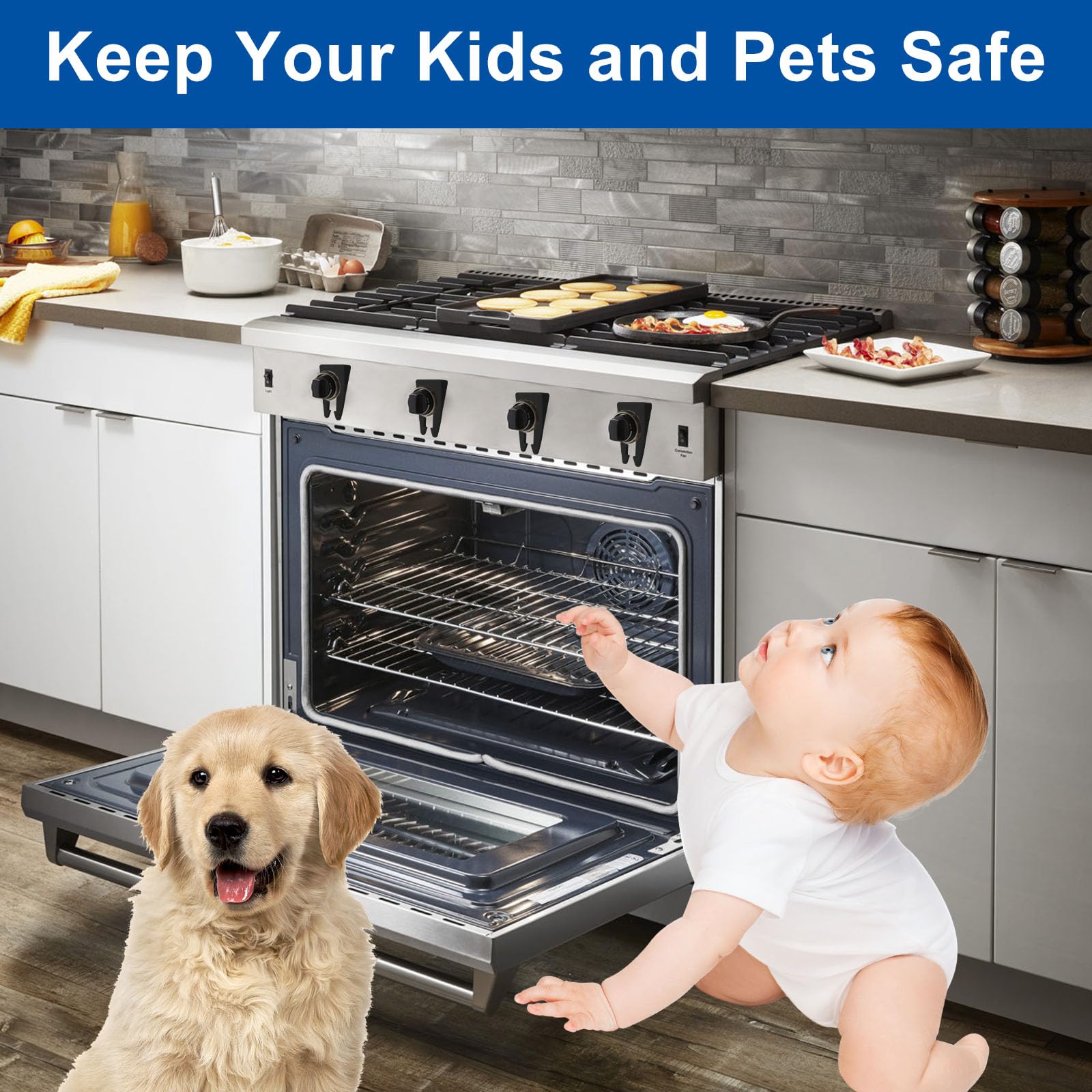 Gas Stove Knob Locks, Oven Lock Child Safety Gas Stove Knob Covers, Gas Stove Child Safety Knob Locks Childproof Baby Proofing Oven Safety Lock No Tools Need (6pcs, Black)