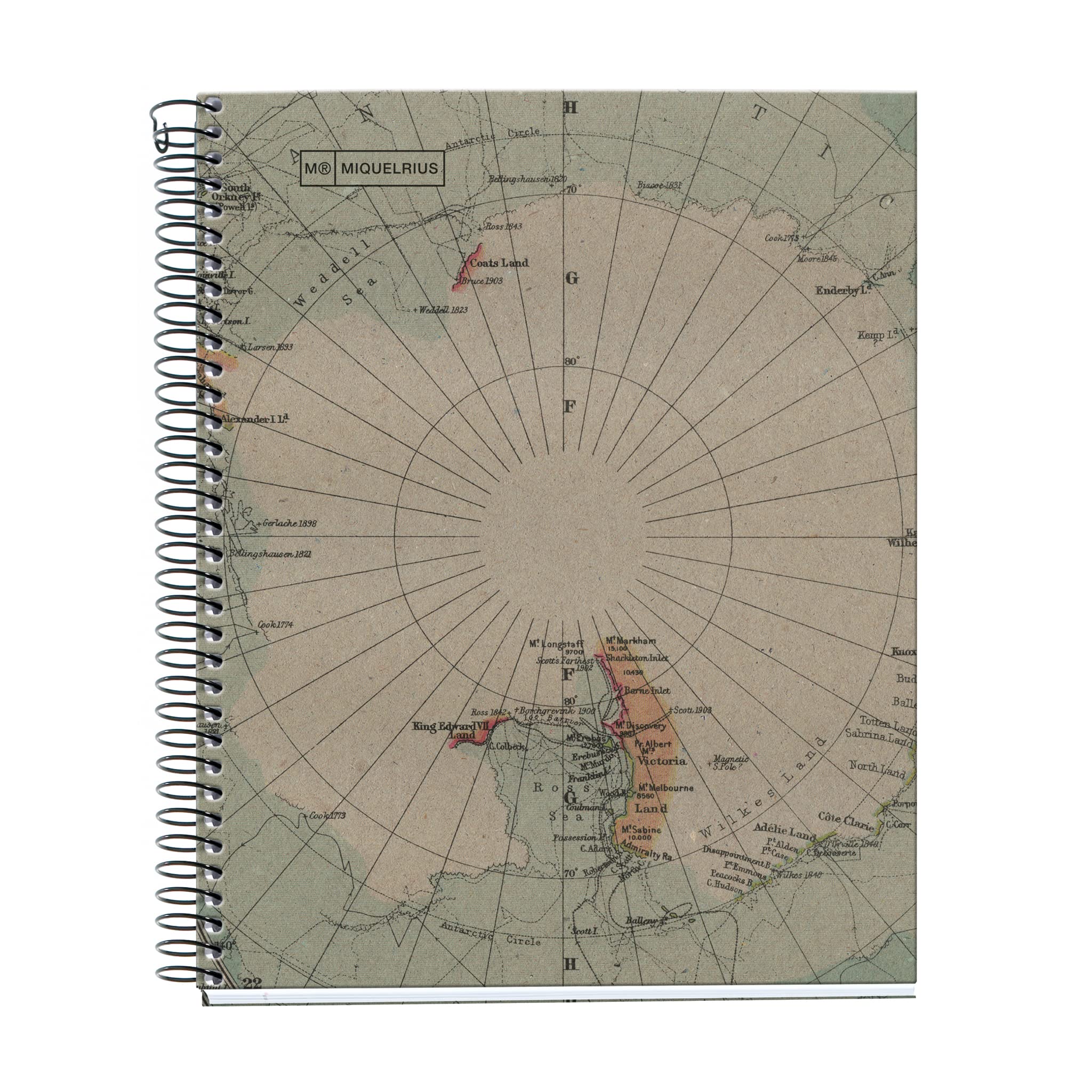 Miquelrius - Recycled A5 notebook, 80 recycled sheets of 80 g/m², squared notebook, 1 colour band to match the recycled cover, 2 holes, maps