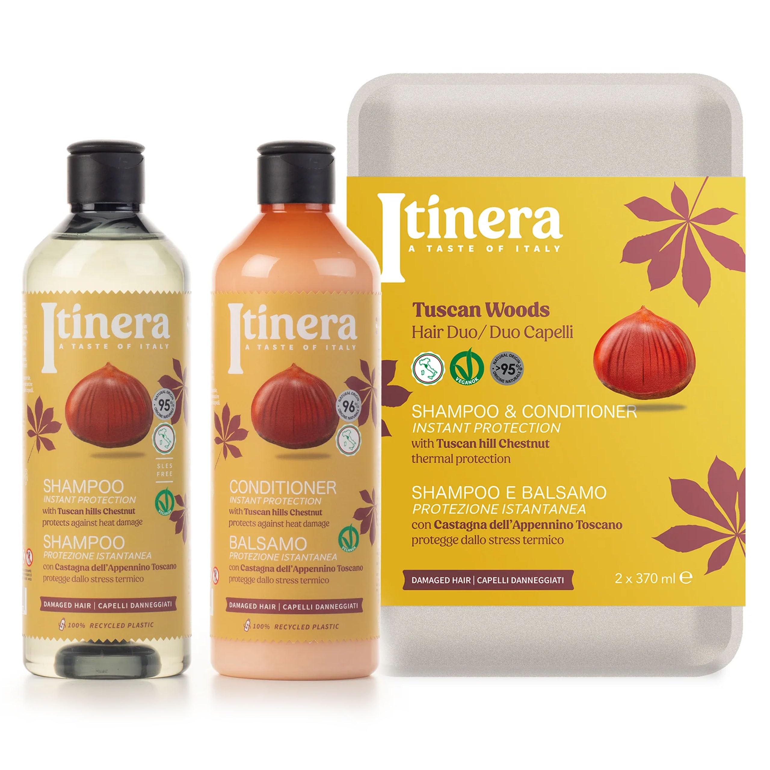 ITINERA Gift Set: Conditioner + Shampoo for Damaged Hair with Chestnut from Tuscan Hills 2x370ml
