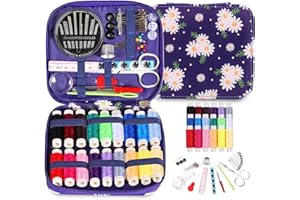 Sewing Kit for Adults and Beginners, AUERVO Needle and Thread Kit with Sewing Accessories and Portable Case for Travel, Emergency, Family Contains Scissors, Thimble, Needles, Thread, Tape Measure