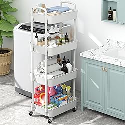 Sywhitta 4-Tier Plastic Rolling Utility Cart with