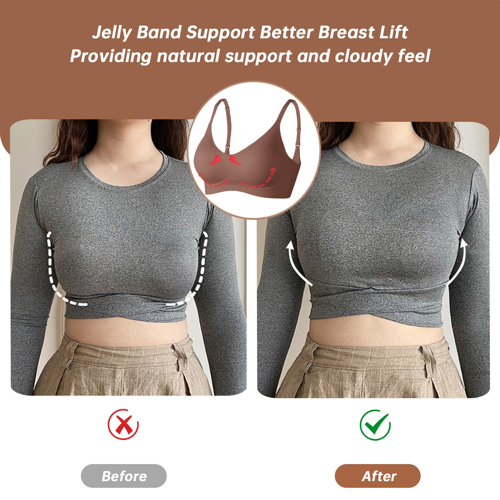 OEAK Womens Wireless Bras Comfortable Push Up Bra No Underwire Bra Full Support Lift Bralette Everyday Seamless Tshirt Bras