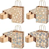 Yexiya 48 Pack Blue & White Snowflake Kraft Paper Gift Bags with Handles Winter Snowflake Candy Goodie Bags for Christmas Holiday Party Favor Supplies
