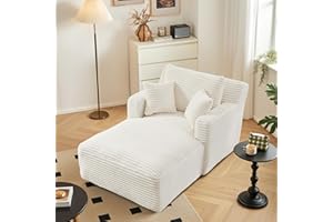 KOPSEE 40" Boneless Couch Sofa Bed Oversized Chaise Lounge Chair Indoor Upholstered Sleeper Sofa Corduroy Cloud Couch Boneless Sofa Reading Chair for Living Room No Assembly Required(White)