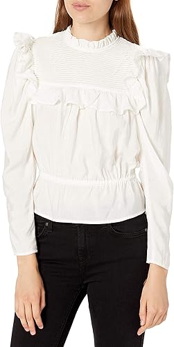 ASTR the label Women's Alcott Pleated High Neck Long Sleeve Peplum Top