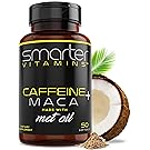Energy Pills with Organic MACA Root - 200mg Caffeine Pills for Endurance, Stamina & Mood, PreWorkOut, Focus & Energerize W/Coconut MCT Oil, 50 Liquid Softgels