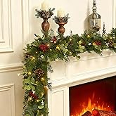 Joyhalo Christmas Garland,6 FT Faux Real Touch Cedar Garland Artificial Realistic Hobby Lobby, Prelit Cedar Garland with Lights Battery Operated for Mantle, Stairs Railing