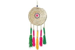 ADITRI CREATION Colorful Round Wall Door Hanging Jute Ring Chakri Wooden MDF Toran with Multicolor Tassle for Home Office Party Festive Rajasthani for Indian Christmas Decoration New Year Gift(Multicolor)(Size:-28")