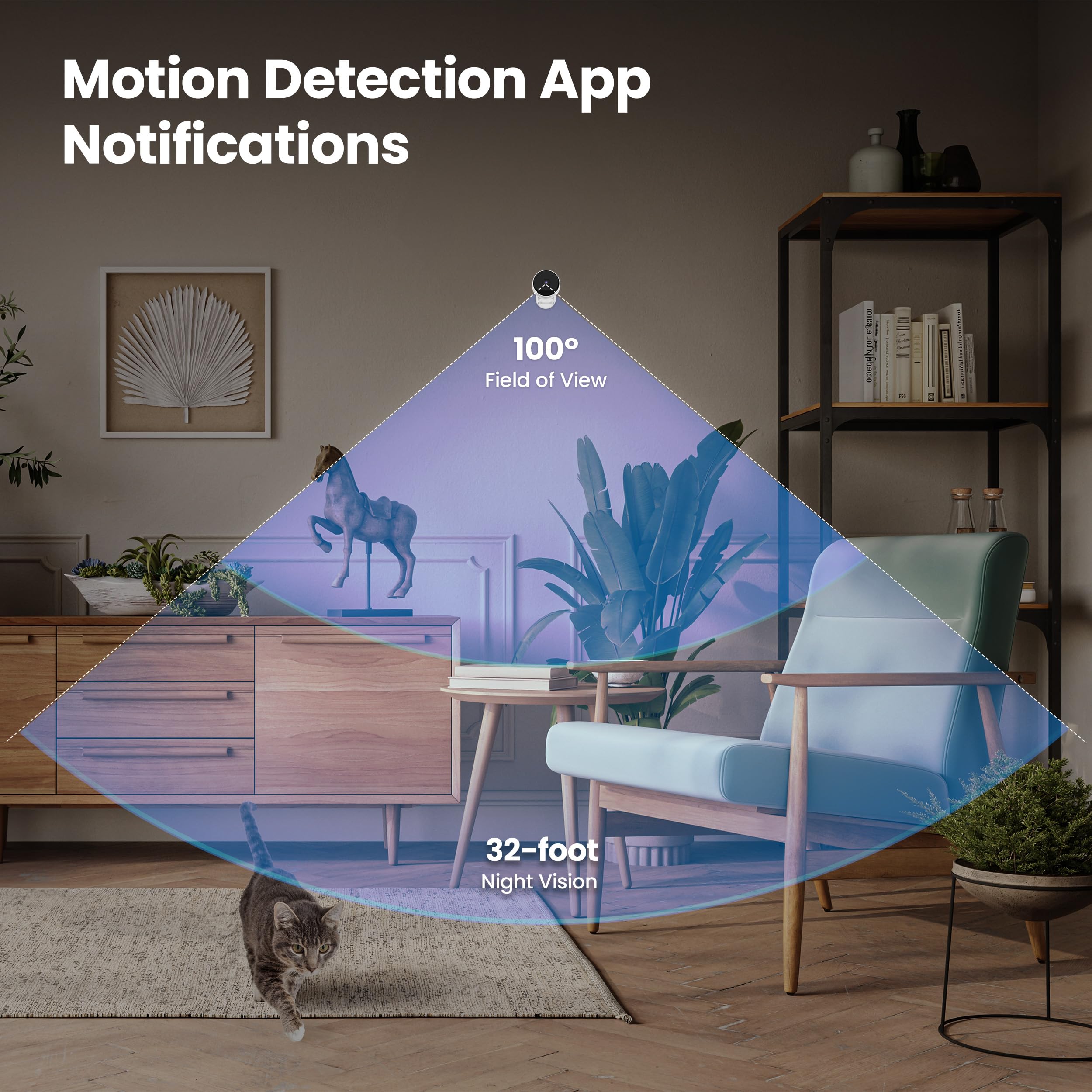 Feit Electric Indoor Security Camera with Motion Detection, 30ft. Night Vision, 360° Adjustable Head, 2.4GHz WiFi, 2-Way Audio, 1080p HD, Works with Alexa & Google Asst, Plug-in, White - CAM1/WIFI - View 7