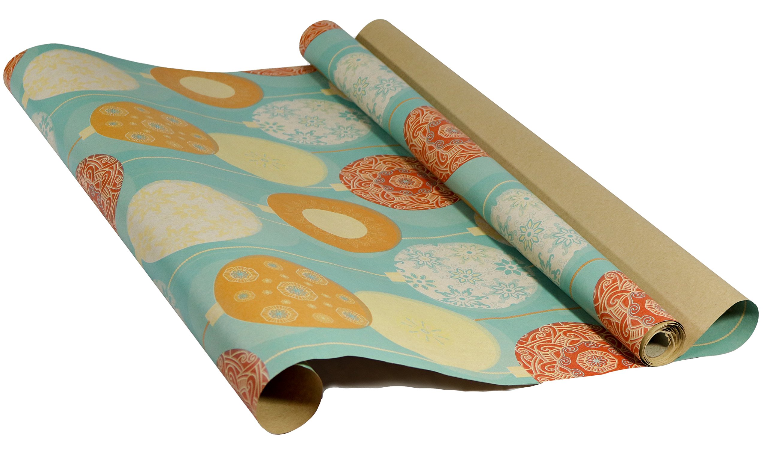 Printed Christmas Kraft Wrapping Paper Set (Reindeer-Bulbs-Trees on Brown Kraft)