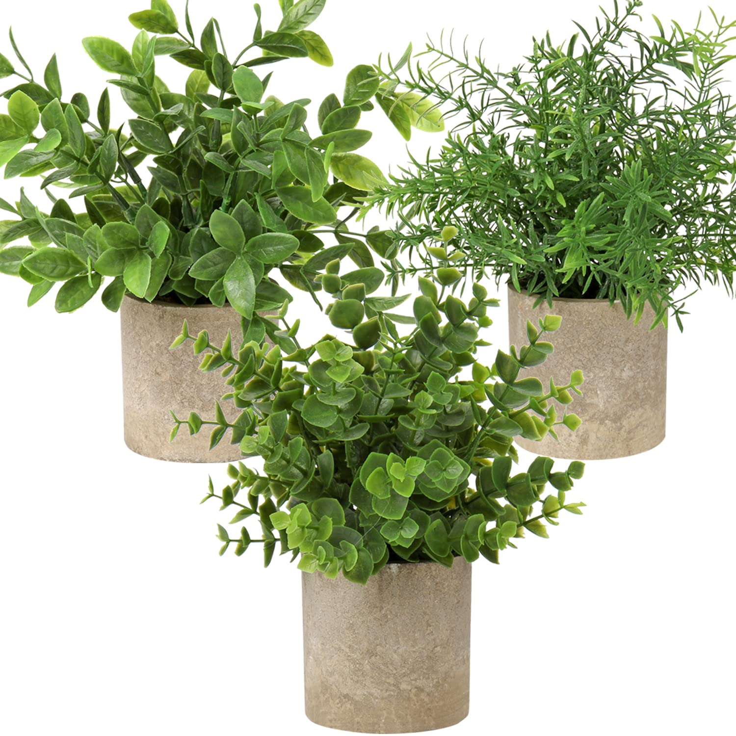 Hollyone 3 Pcs Artificial Plants Indoor in Pots Fake Plants Decor, Small Plastic Fake Plants Potted Faux Plants for Home, Office, Desk, Bedroom, Living Room, House Decorations