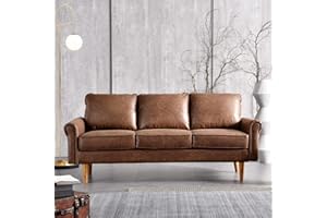 ovios Mid-Century Modern Sofa, 73.6" 3-Seater Couch with Armrests and Comfy Cushion Couch for Living Room Lounge Bedroom Apartment, Suede Fabric, Dark Brown