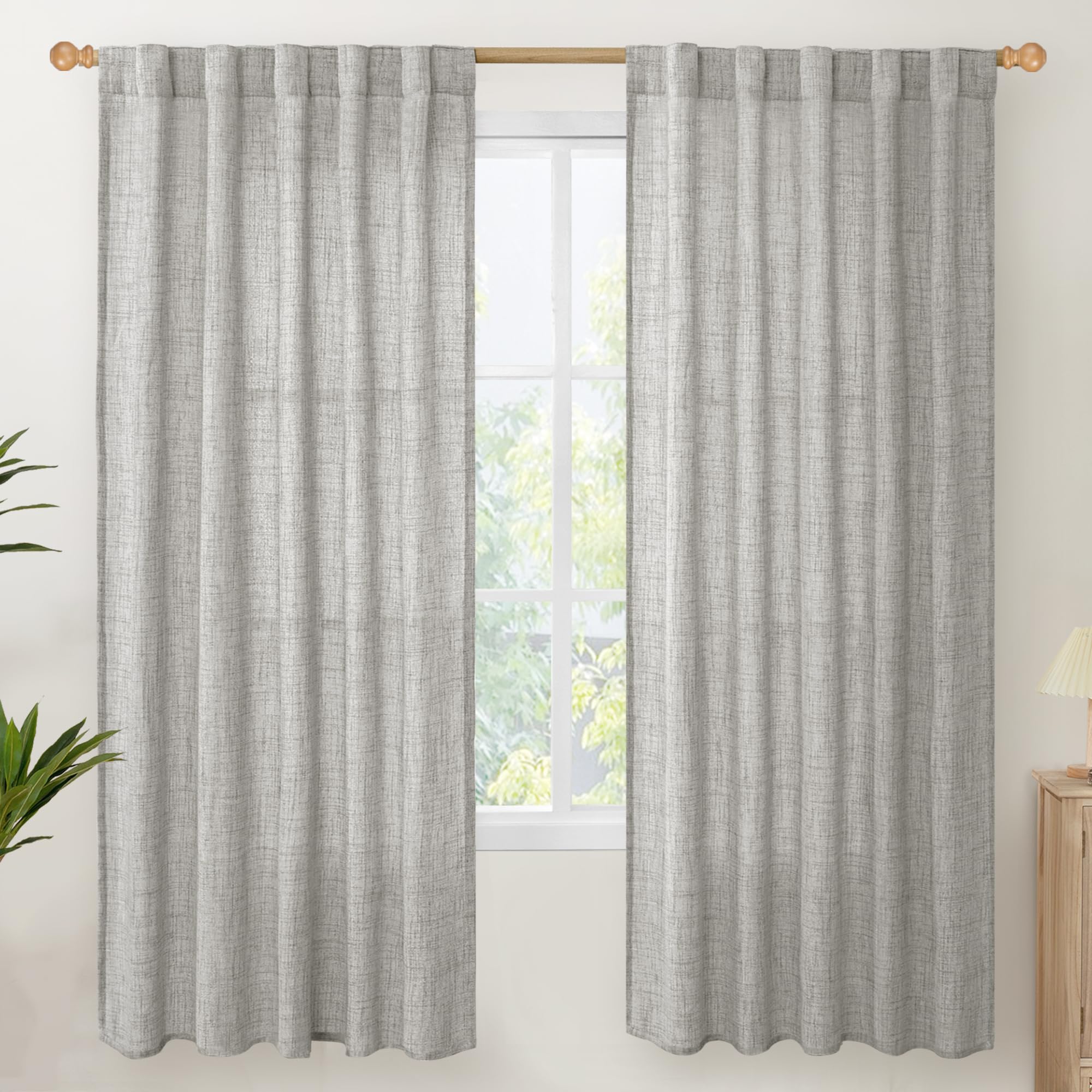 YoungsTex Dark Grey Linen Curtains 72 Inch Long 2 Panels for Living Room, Back Tab Rod Pocket Semi Sheer Window Drapes Light Filtering Textured for Bedroom Dining, 42 X 72 Inch Image