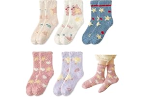 JIEYUMAO Womens Fuzzy Socks, 5 Pairs Fuzzy Slipper Socks for Women Men, 5 Styles Cozy Coral Fleece Sock Fashion Cosy Sleep So