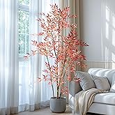 6ft Faux Bamboo Tree Artificial Nandina Tree Artificial Indoor Plants Realistic Fake Potted Tree with 800+ Leaves, Cement Planter - Home Office Decor Perfect for Housewarming Gift Non-Toxic