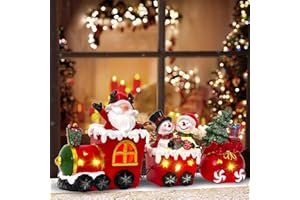 AMADECOHOME Resin Christmas Table Decor, Lighted Christmas Decorations Indoor Train Sets with Santa Claus and Snowman Figurines, Christmas Table Centerpieces for Home Room Kitchen Xmas Party Gift (Santa Claus)