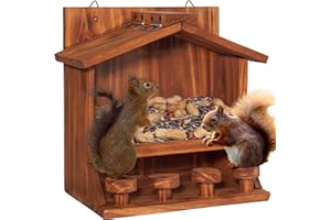 MIXUMON Squirrel Feeder Table The Nut Bar, Wooden Squirrel Picnic Table Feeder, Durable Squirrel Feeder Corn Cob, with Solid Structure, Stable Squirrels Stool Bar, 6.7x9.8x10.6 Inches (Style 10)