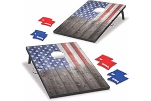 Wild Sports 2’x3’ or 2’x4’ Cornhole Outdoor Game Set, USA Flag or Natural Wood Options with Carry Bag Included – Perfect for Backyard, Beach, and Tailgates, Add On Extra Bags