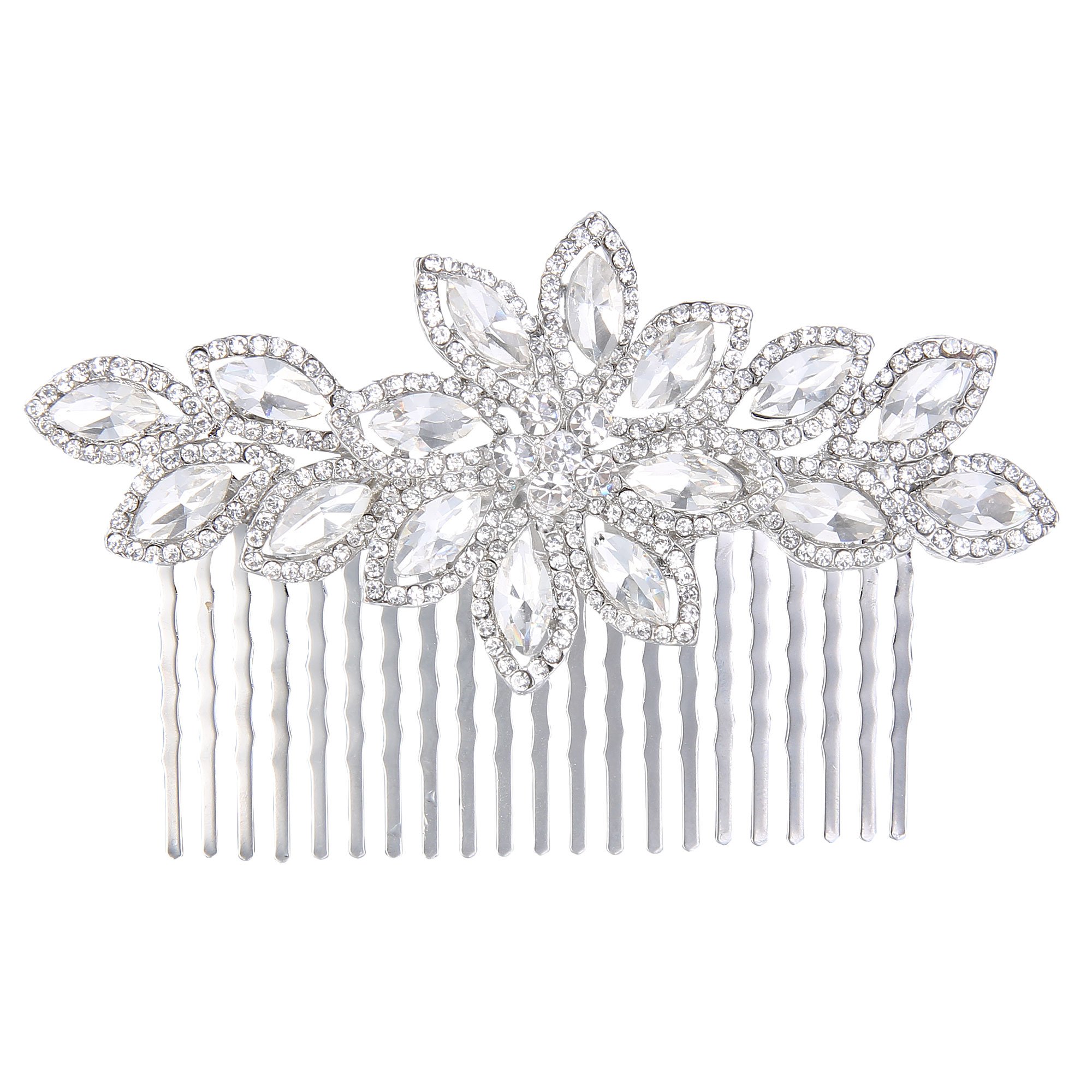 EVER FAITH Women's Austrian Crystal Wedding Party Flower Leaf Hair Comb Clear Silver-Tone