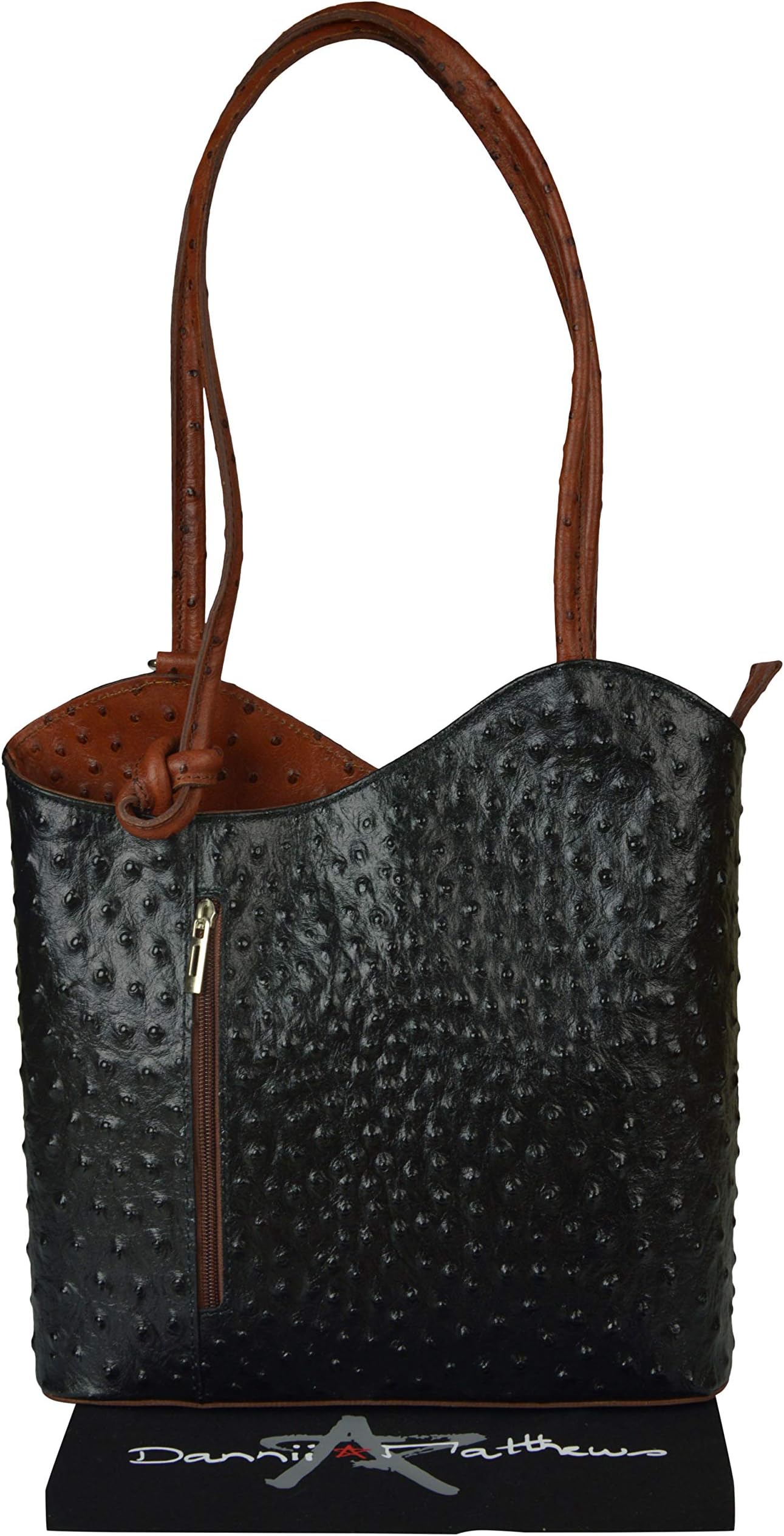 Womens Ostrich Leather Handbag BackPack, Rucksack Converts to Over Shoulder Bag 24 Colours
