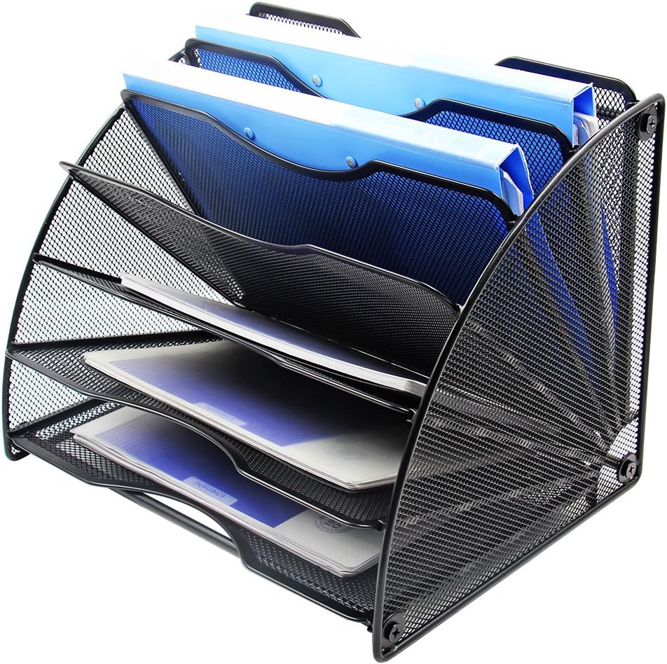 EasyPAG Fan-Shaped Desk File Organizer 6 Compartment Magazine Holder Black : Office Products