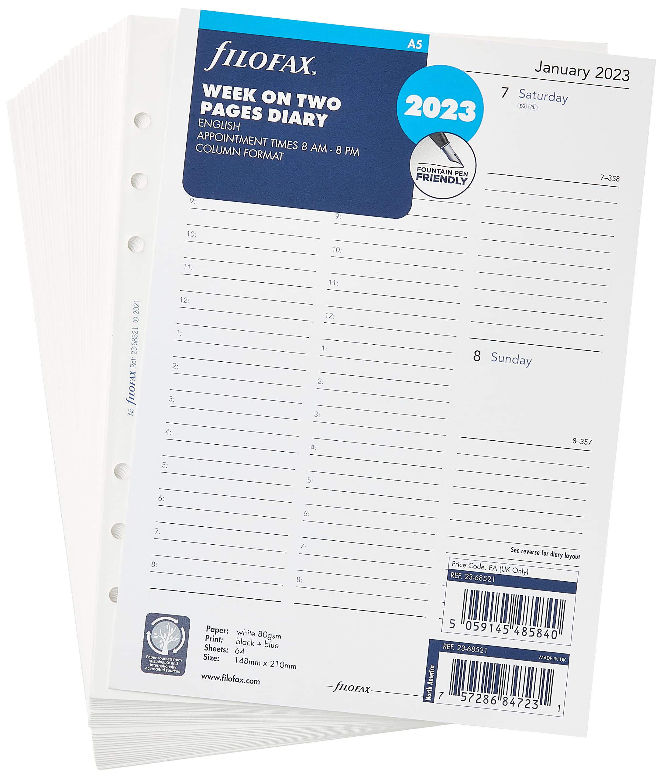 Filofax A5 Week on Two Pages English 2023 Diary, White