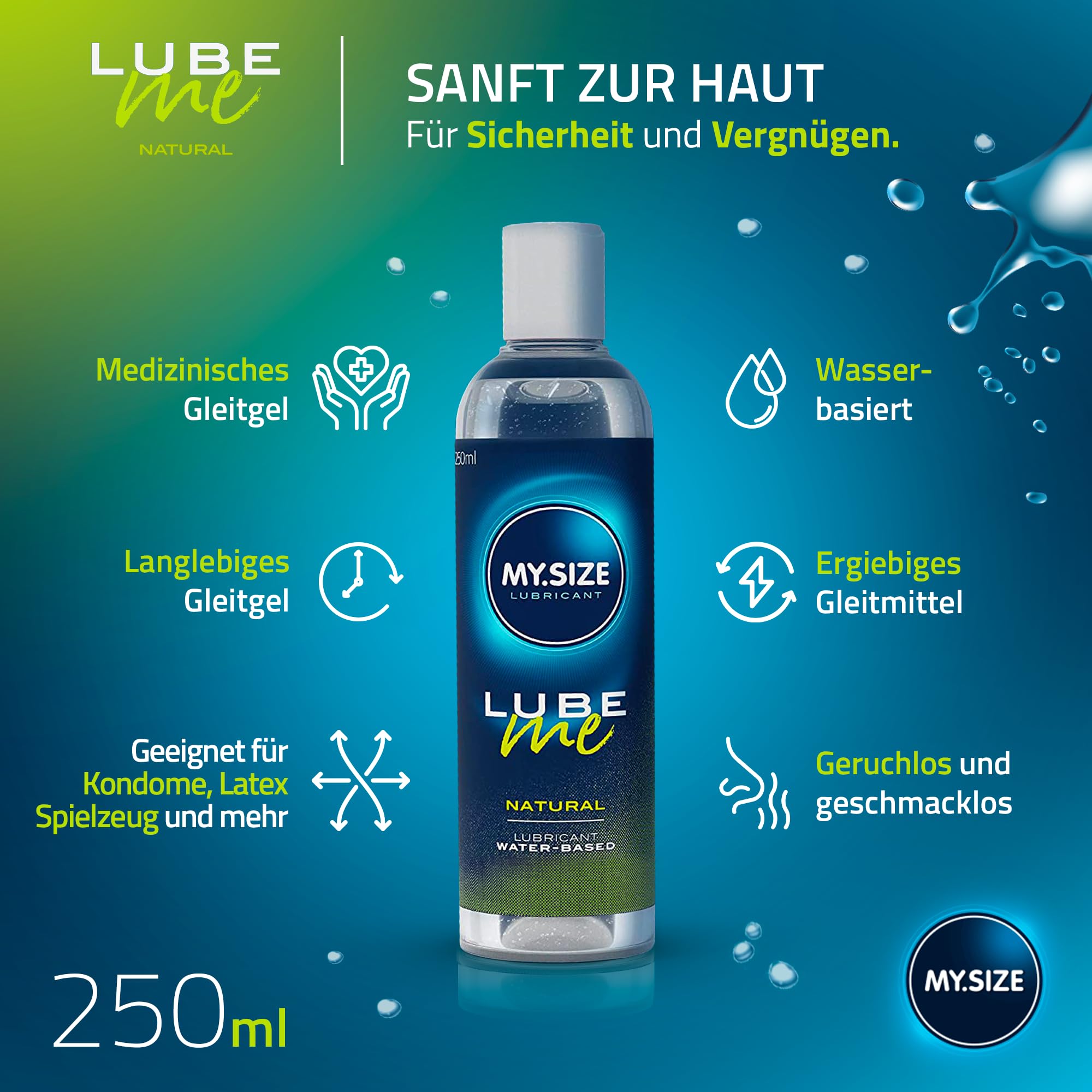 MY.SIZE Lube Me Premium Gleitgel Natural 250 ml | Gleitmittel Natürlich & geruchsneutral | Lubricant Gel Für Toys & Latexkondome geeignet 3