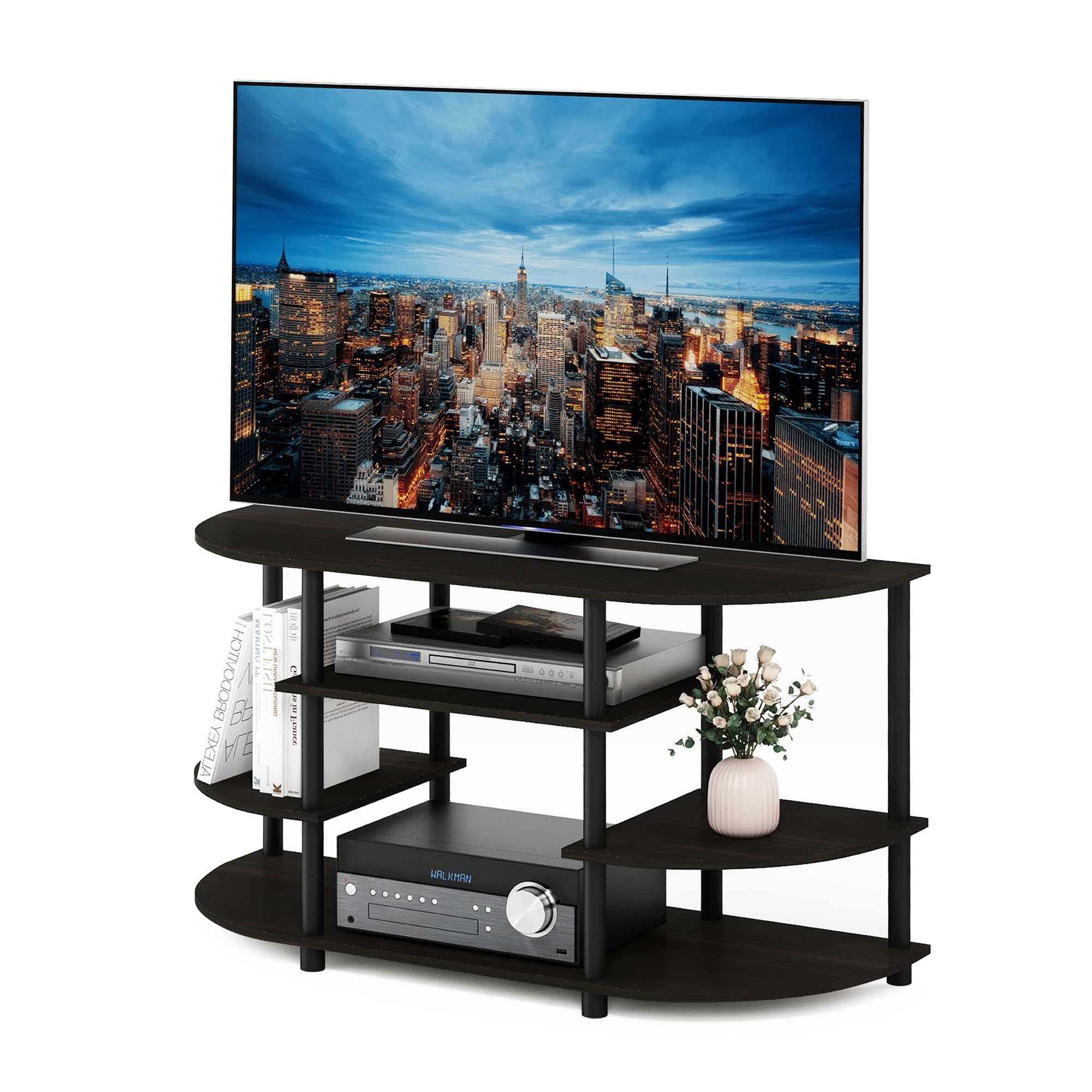 Furinno JAYA TV Stand, Simple Design Corner Entertainment Center, TV Console for TV up to 46 Inch, for Living Room, Bedroom, Espresso