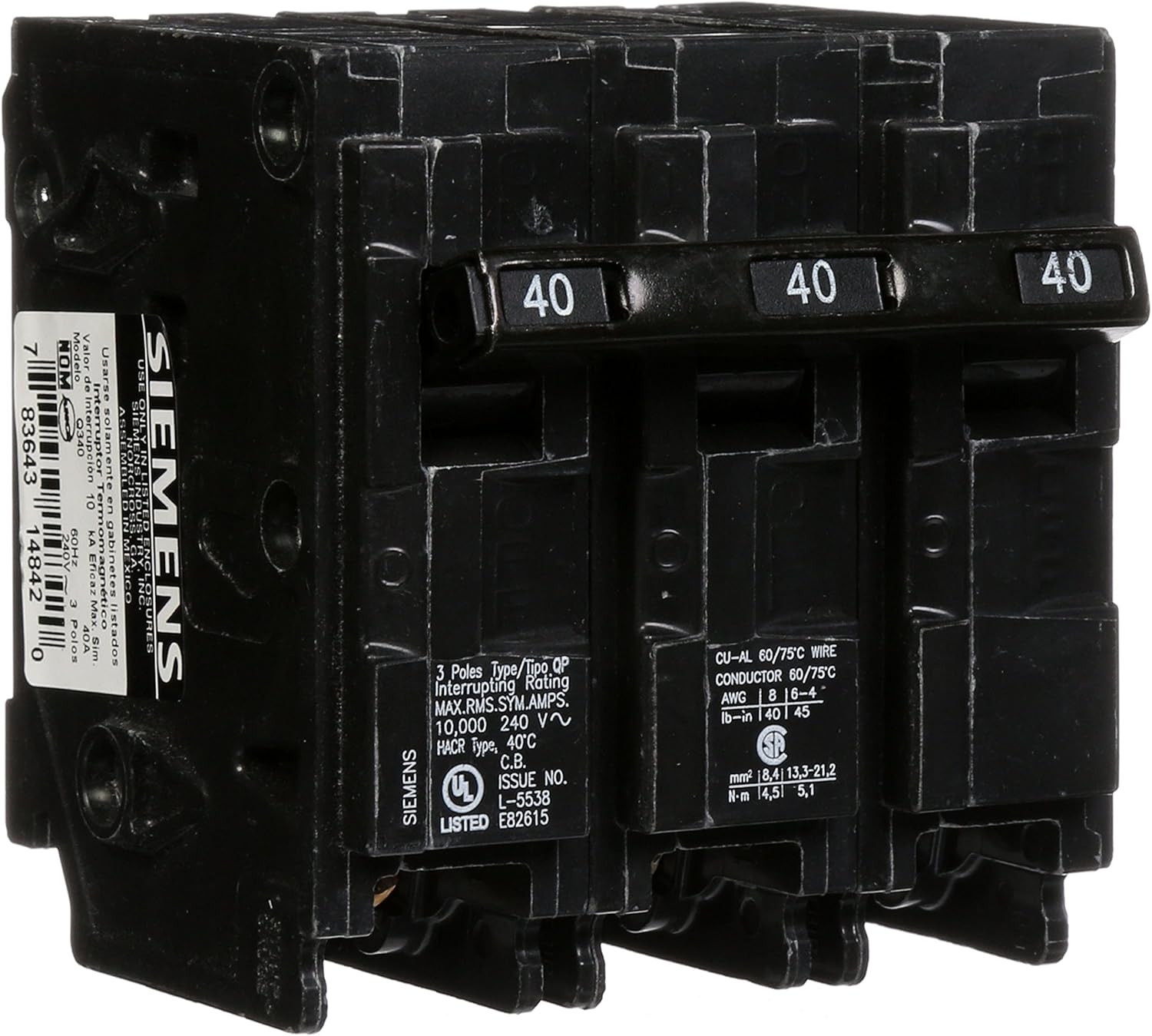 Q340 40-Amp Three Pole Type QP Circuit Breaker - Ground Fault Circuit Interrupters - 