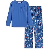 Arshiner Boys Loose-fit Pajamas Long Sleeve Top and Pants 2 Piece Pajama Set for Big Boys 5-13 Years