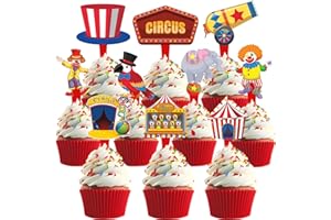 HAPIBIDESIGN 40 Pcs Circus Toppers - Carnival & Circus Party Decorations - Perfect for Cupcake, Cake & Baby Shower