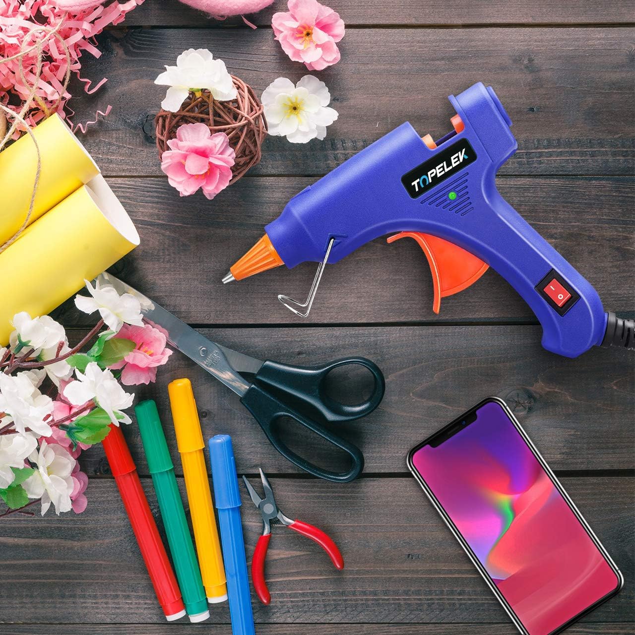 Hot Glue Gun, TOPELEK Mini Heating Hot Melt Glue Gun with 30pcs Melt Glue Sticks, Melting Glue Gun Set for School DIY Arts and Crafts Projects, Home Quick Repairs(20 Watts, Blue)